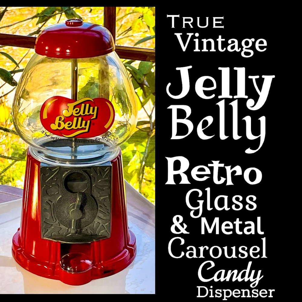 ⭐️HP⭐️VTG▪️JELLY BELLY▪️Glass Metal Carousel Candy Dispenser Gum Ball Machine